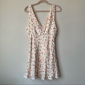 Zara NWT Blogger Favorite Satin Effect Dress Cherries Mini Sleeveless Plunge XL